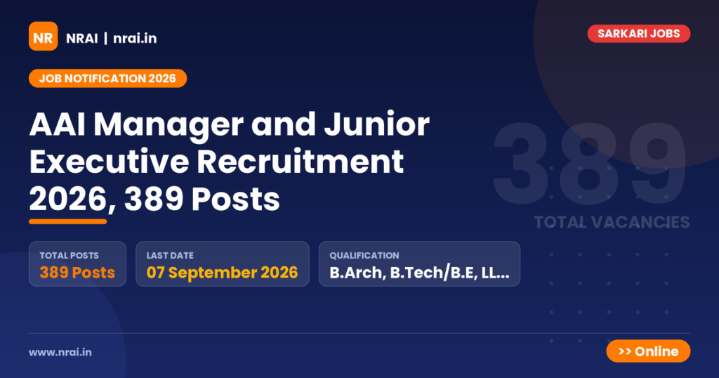 AAI Manager and Junior Executive Recruitment 2026, 389 Posts - NRAI nrai.in