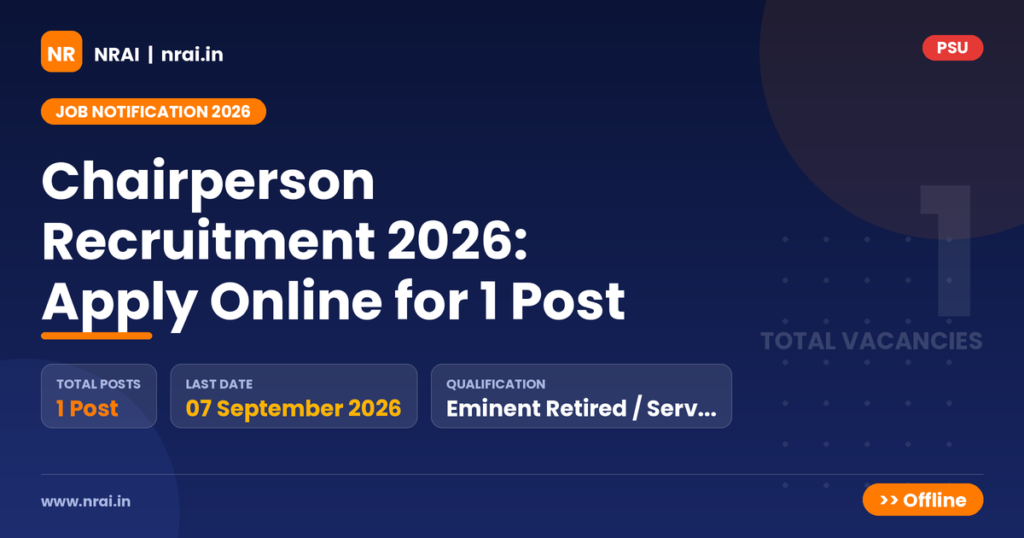 Chairperson Recruitment 2026: Apply Online for 1 Post - NRAI nrai.in