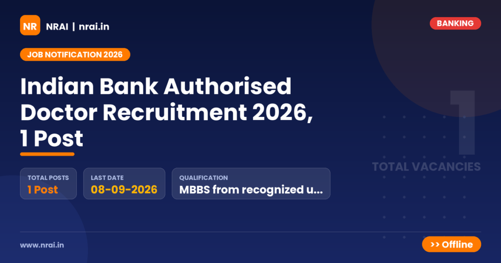 Indian Bank Authorised Doctor Recruitment 2026, 1 Post - NRAI nrai.in