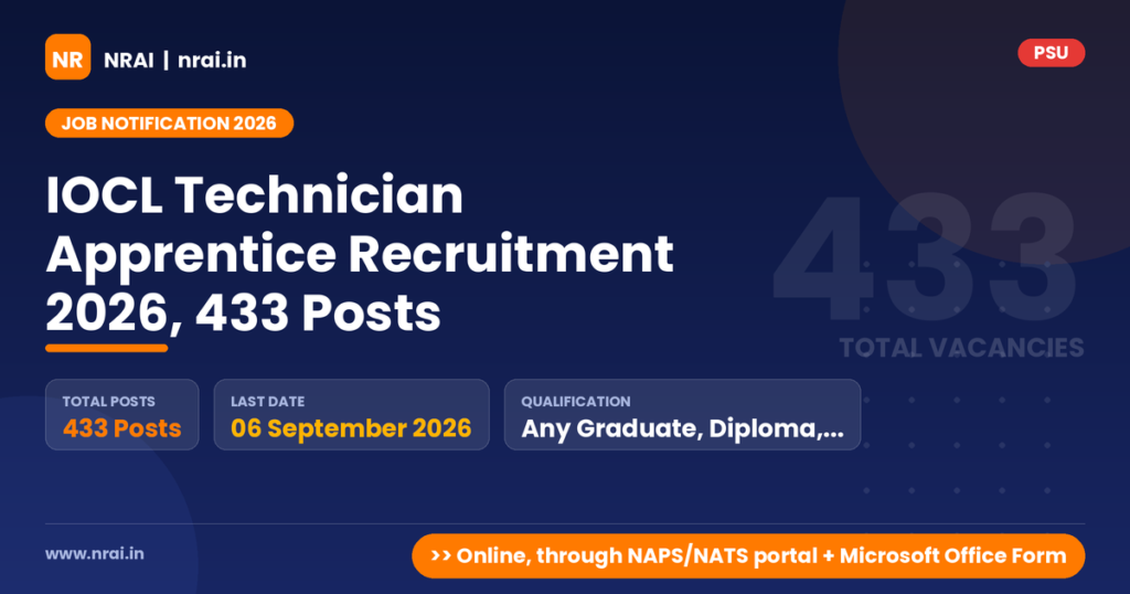IOCL Technician Apprentice Recruitment 2026, 433 Posts - NRAI nrai.in