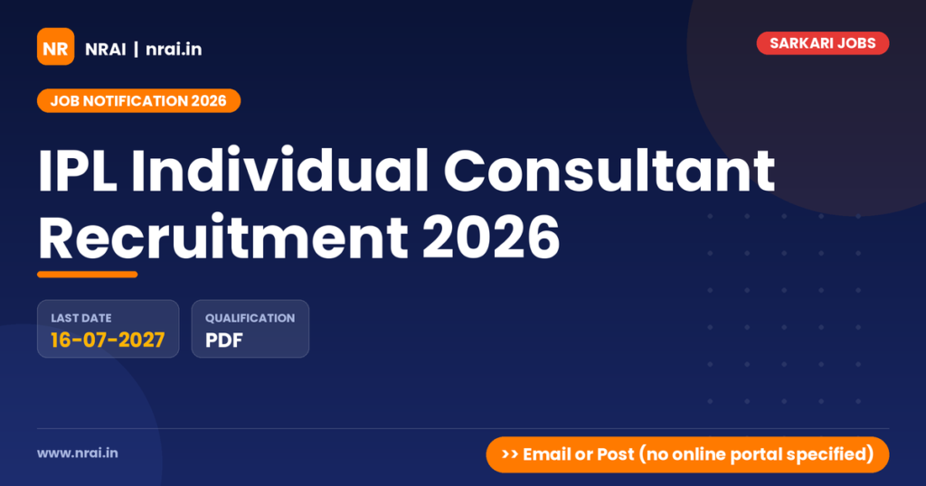 IPL Individual Consultant Recruitment 2026 - NRAI nrai.in