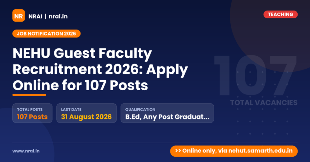 NEHU Guest Faculty Recruitment 2026: Apply Online for 107 Posts - NRAI nrai.in