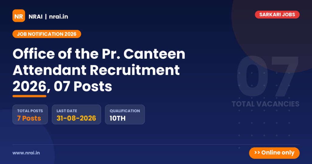 Office of the Pr. Canteen Attendant Recruitment 2026, 07 Posts - NRAI nrai.in