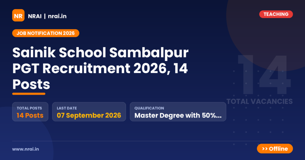 Sainik School Sambalpur PGT Recruitment 2026, 14 Posts - NRAI nrai.in