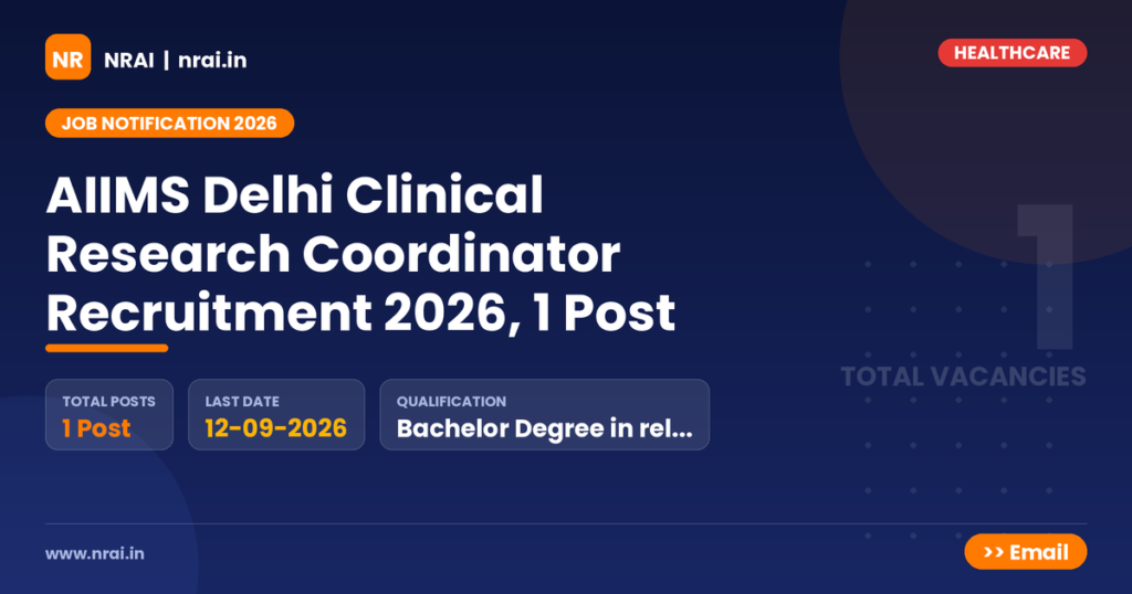 AIIMS Delhi Clinical Research Coordinator Recruitment 2026, 1 Post - NRAI nrai.in