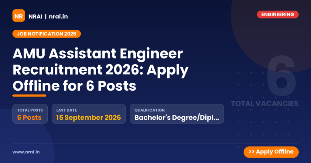 AMU Assistant Engineer Recruitment 2026: Apply Offline for 6 Posts - NRAI nrai.in