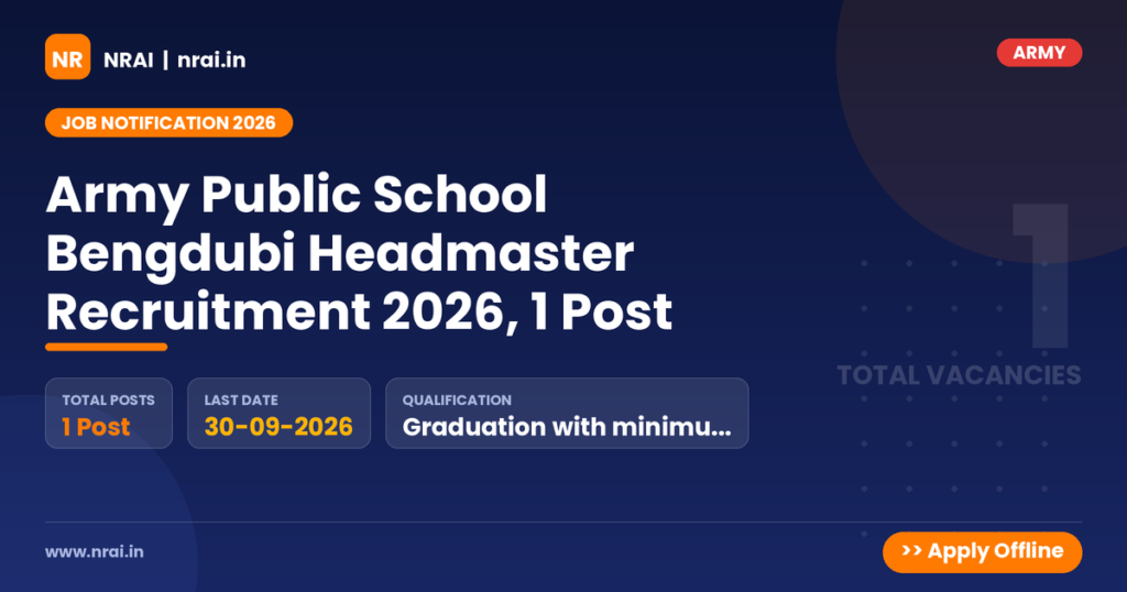 Army Public School Bengdubi Headmaster Recruitment 2026, 1 Post - NRAI nrai.in