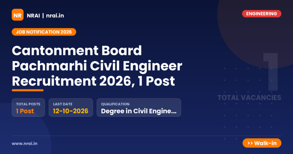 Cantonment Board Pachmarhi Civil Engineer Recruitment 2026, 1 Post - NRAI nrai.in
