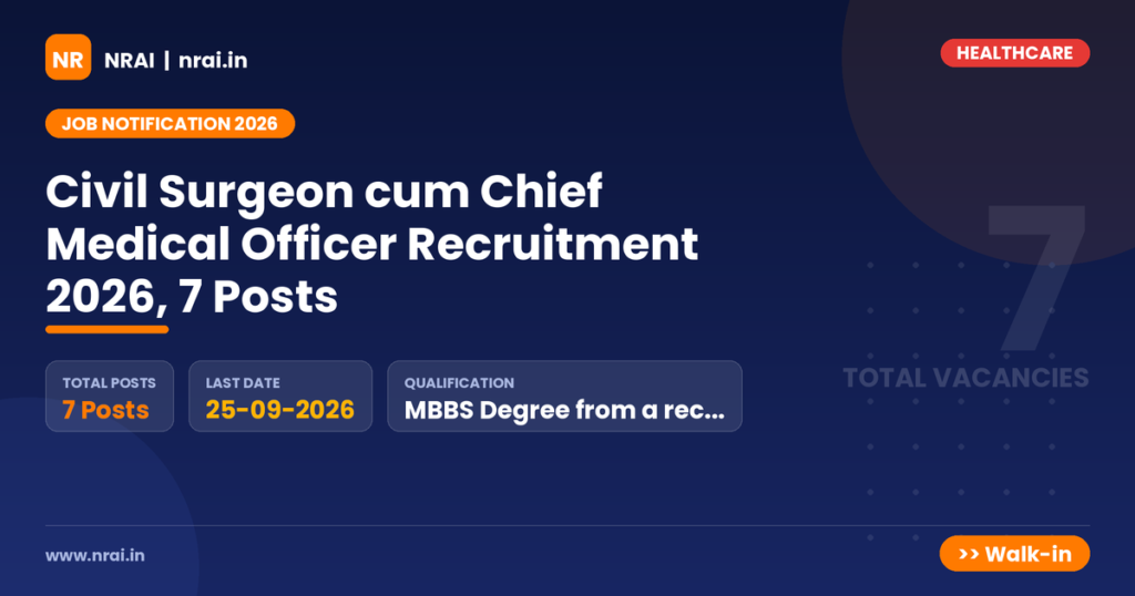 Civil Surgeon cum Chief Medical Officer Recruitment 2026, 7 Posts - NRAI nrai.in