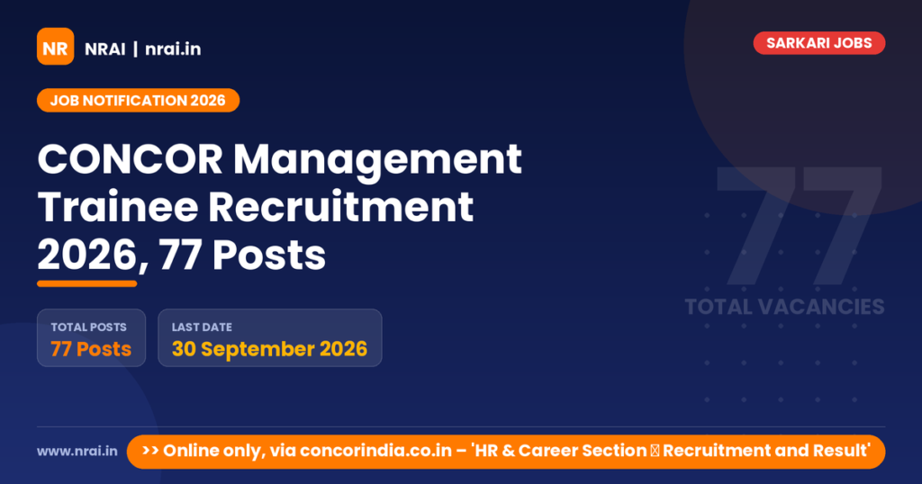 CONCOR Management Trainee Recruitment 2026, 77 Posts - NRAI nrai.in