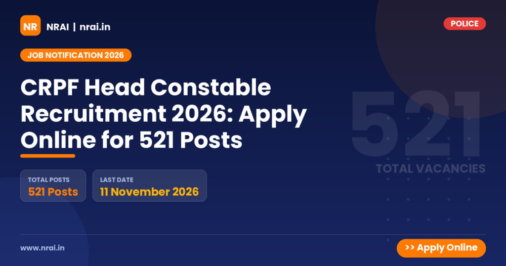CRPF Head Constable Recruitment 2026: Apply Online for 521 Posts - NRAI nrai.in