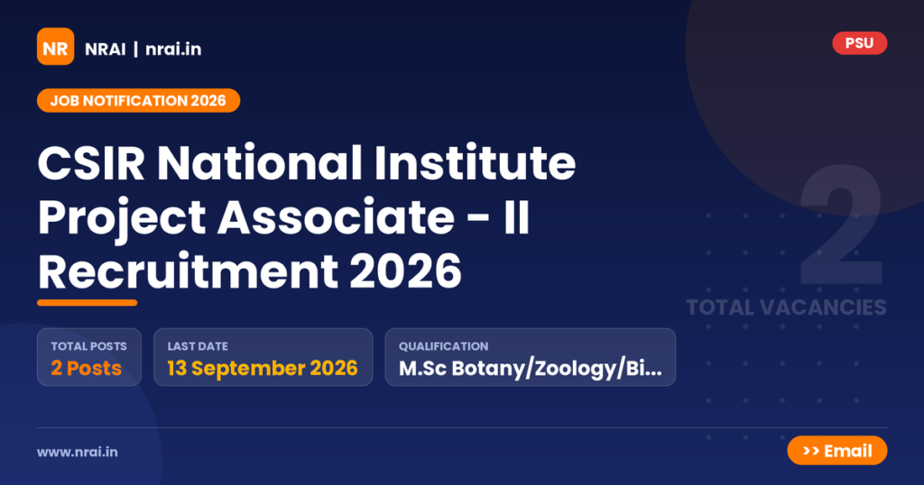 CSIR National Institute Project Associate - II Recruitment 2026 - NRAI nrai.in