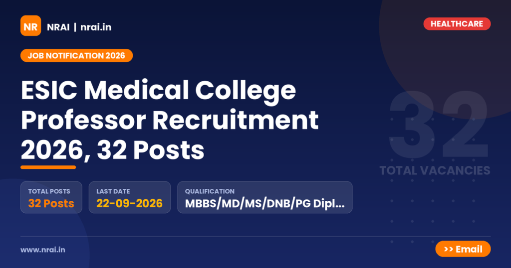 ESIC Medical College Professor Recruitment 2026, 32 Posts - NRAI nrai.in
