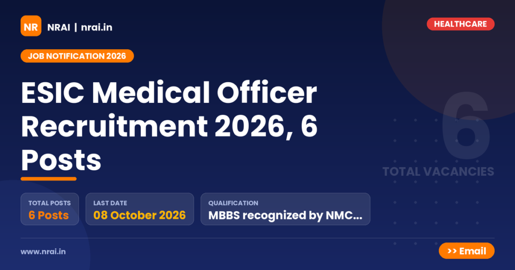 ESIC Medical Officer Recruitment 2026, 6 Posts - NRAI nrai.in