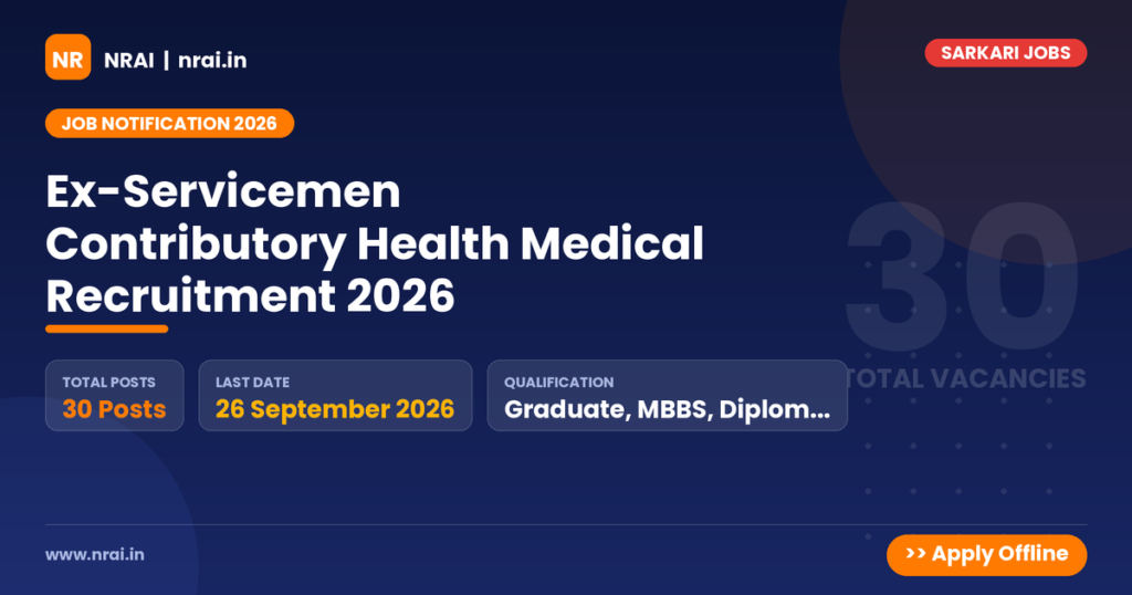 Ex-Servicemen Contributory Health Medical Recruitment 2026 - NRAI nrai.in