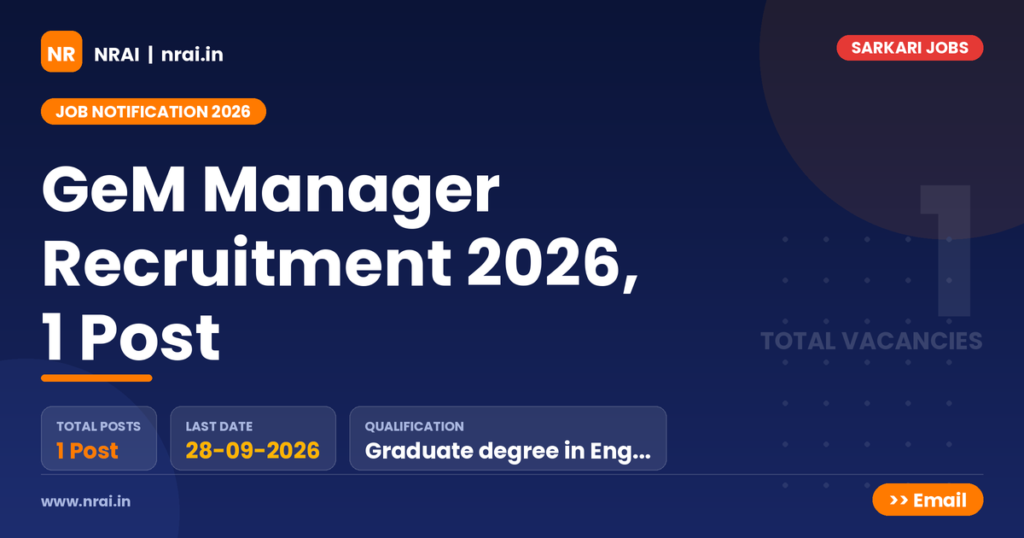 GeM Manager Recruitment 2026, 1 Post - NRAI nrai.in