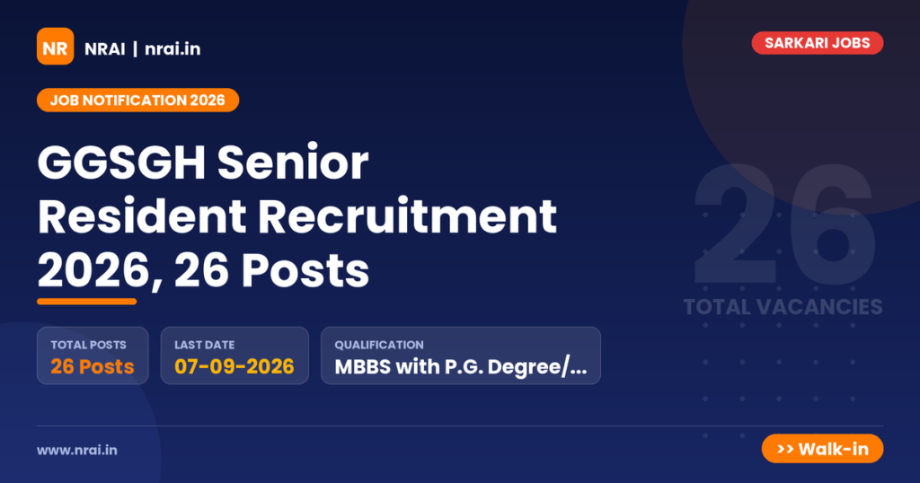 GGSGH Senior Resident Recruitment 2026, 26 Posts - NRAI nrai.in