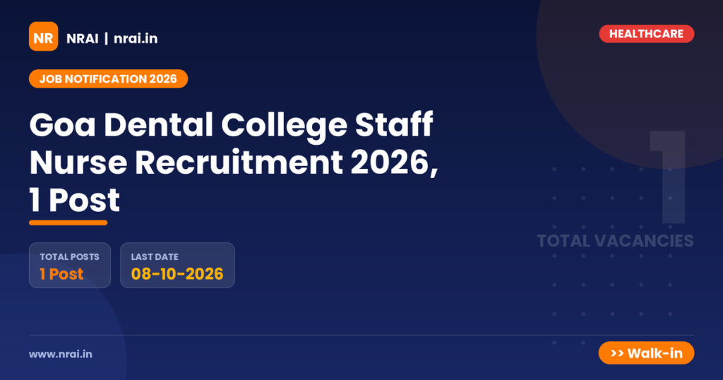 Goa Dental College Staff Nurse Recruitment 2026, 1 Post - NRAI nrai.in