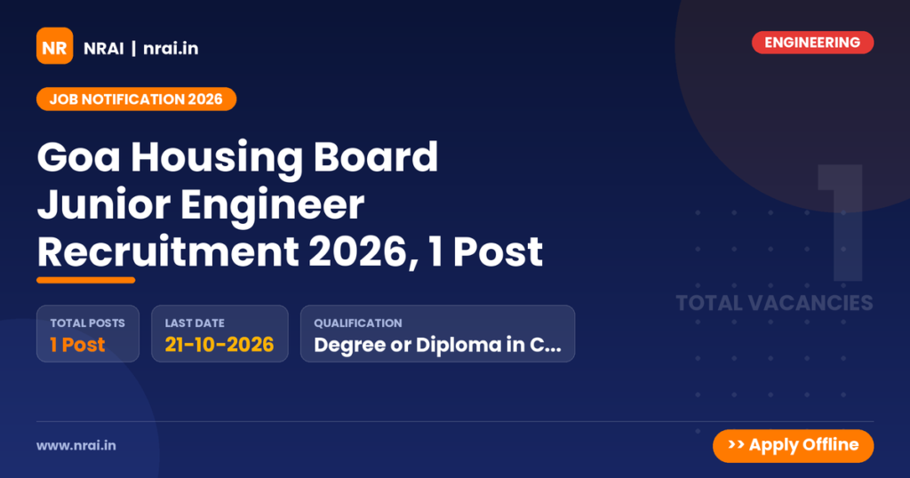 Goa Housing Board Junior Engineer Recruitment 2026, 1 Post - NRAI nrai.in