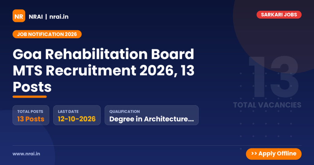 Goa Rehabilitation Board MTS Recruitment 2026, 13 Posts - NRAI nrai.in