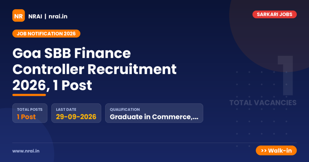 Goa SBB Finance Controller Recruitment 2026, 1 Post - NRAI nrai.in