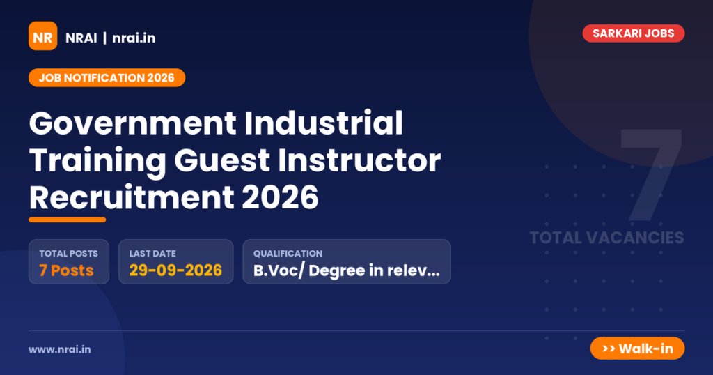 Government Industrial Training Guest Instructor Recruitment 2026 - NRAI nrai.in