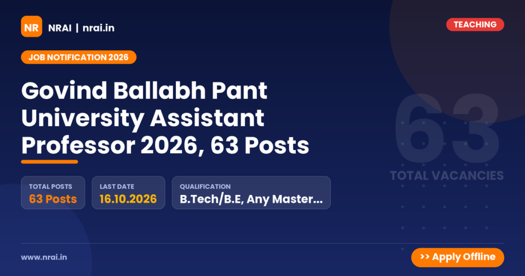 Govind Ballabh Pant University Assistant Professor 2026, 63 Posts - NRAI nrai.in