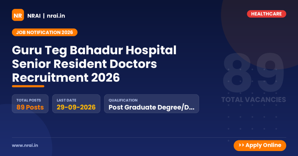 Guru Teg Bahadur Hospital Senior Resident Doctors Recruitment 2026 - NRAI nrai.in