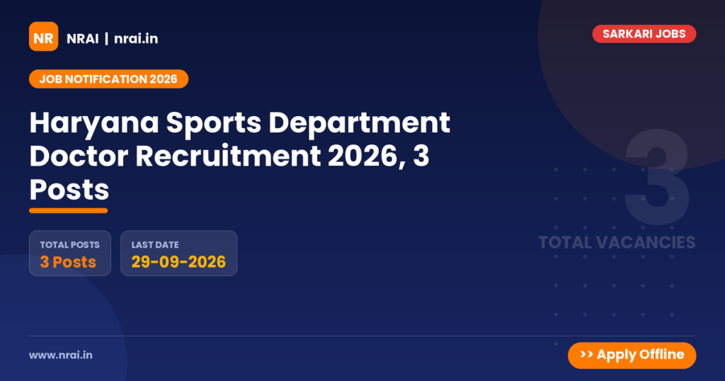 Haryana Sports Department Doctor Recruitment 2026, 3 Posts - NRAI nrai.in