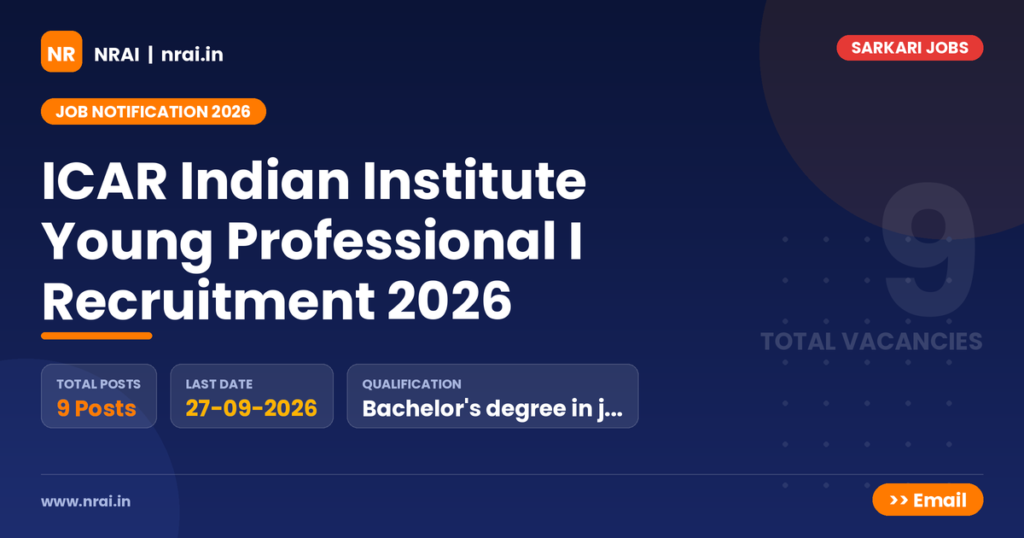 ICAR Indian Institute Young Professional I Recruitment 2026 - NRAI nrai.in