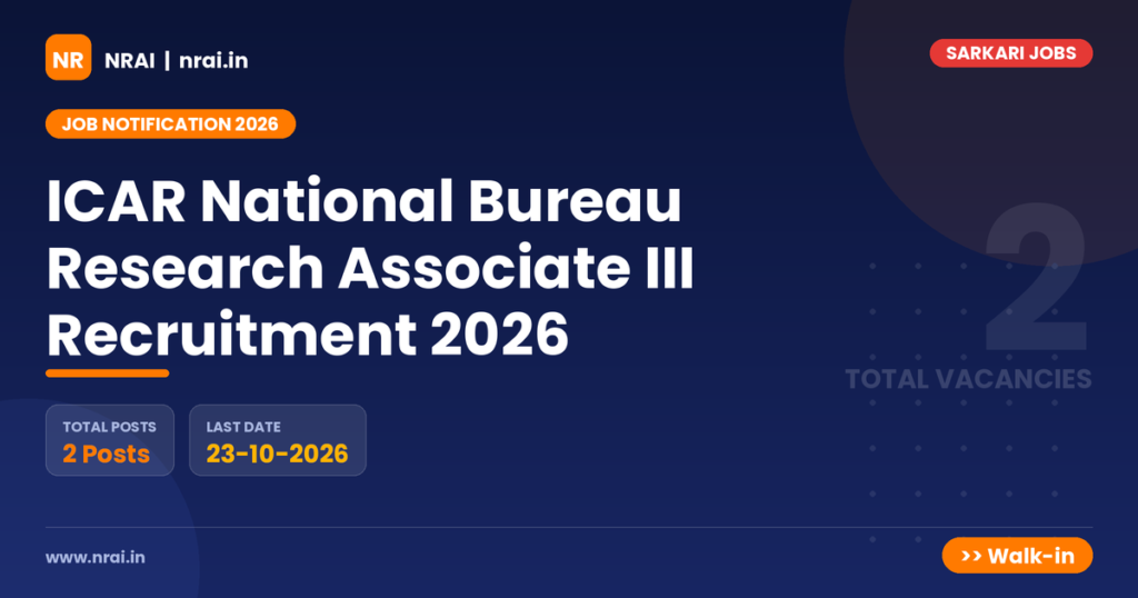 ICAR National Bureau Research Associate III Recruitment 2026 - NRAI nrai.in