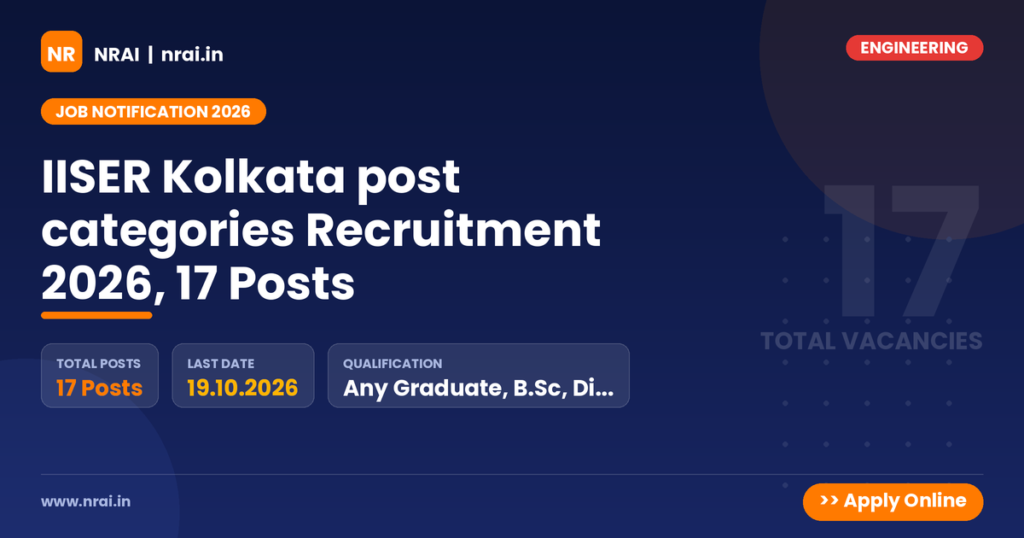 IISER Kolkata post categories Recruitment 2026, 17 Posts - NRAI nrai.in