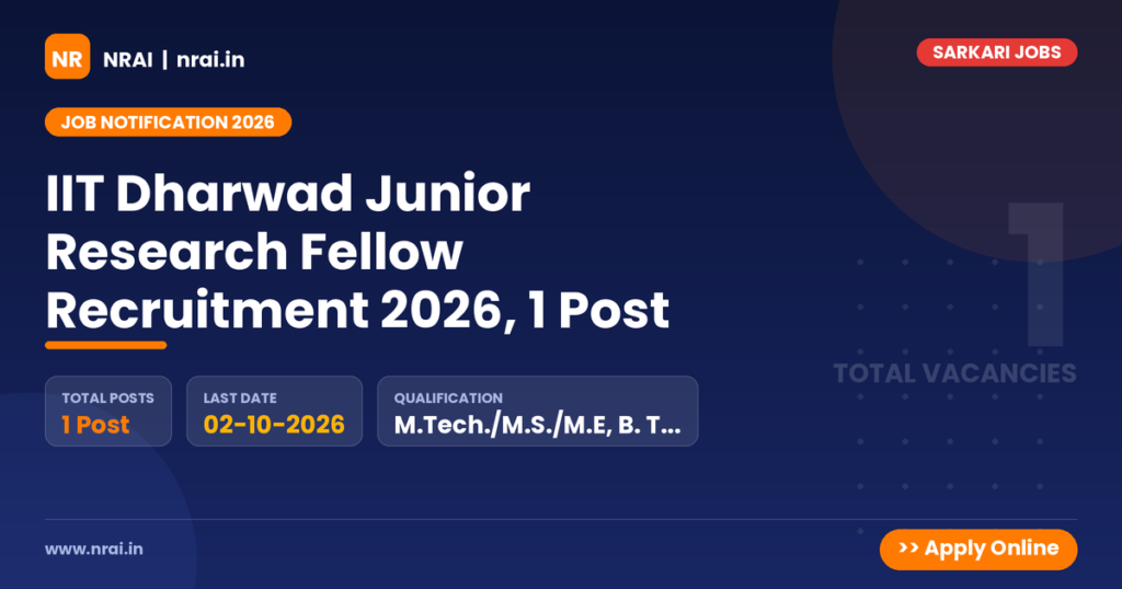 IIT Dharwad Junior Research Fellow Recruitment 2026, 1 Post - NRAI nrai.in
