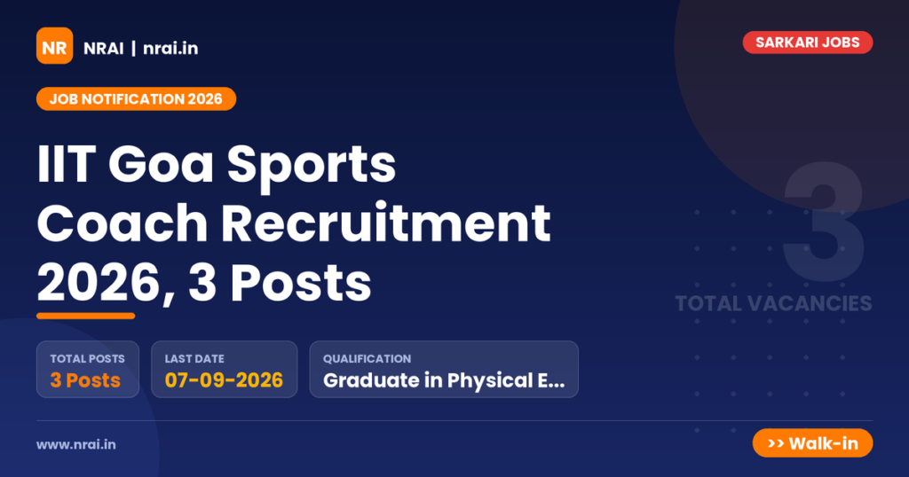IIT Goa Sports Coach Recruitment 2026, 3 Posts - NRAI nrai.in