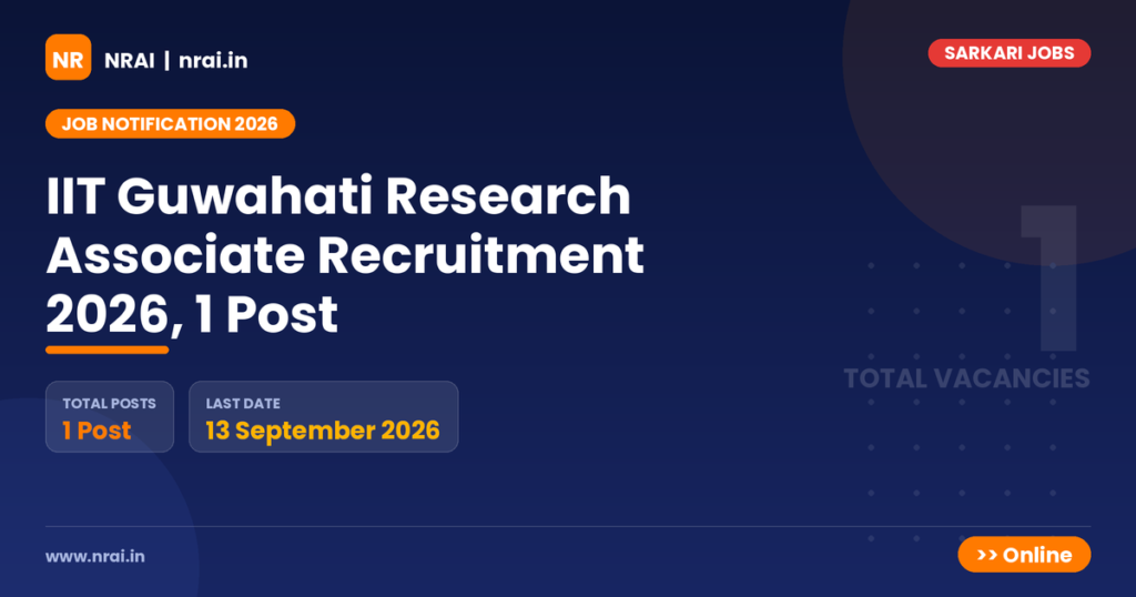 IIT Guwahati Research Associate Recruitment 2026, 1 Post - NRAI nrai.in