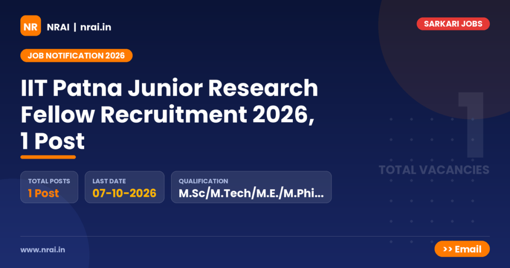 IIT Patna Junior Research Fellow Recruitment 2026, 1 Post - NRAI nrai.in