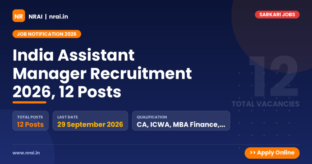 India Assistant Manager Recruitment 2026, 12 Posts - NRAI nrai.in