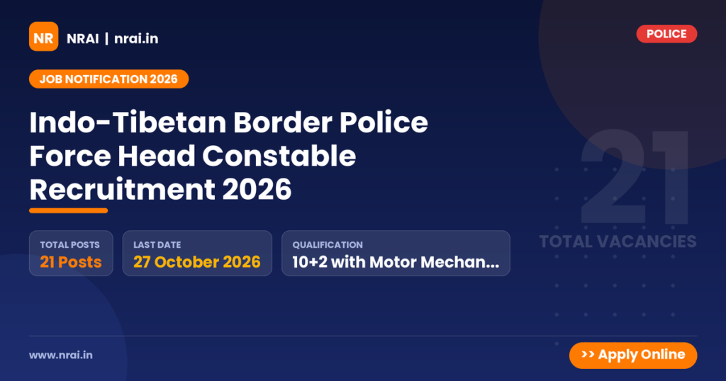 Indo-Tibetan Border Police Force Head Constable Recruitment 2026 - NRAI nrai.in