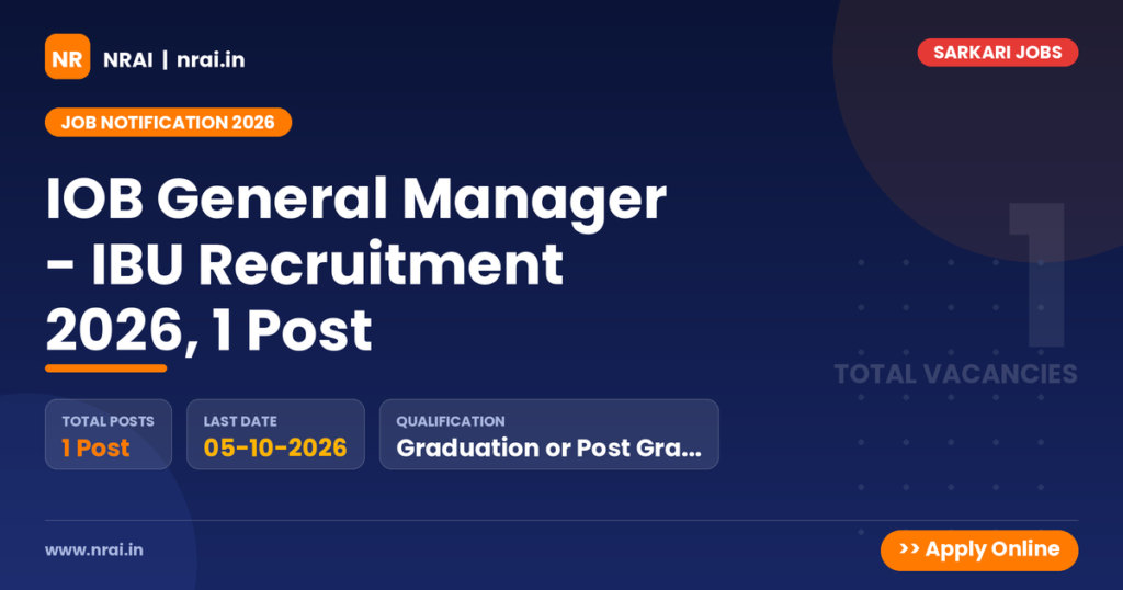 IOB General Manager - IBU Recruitment 2026, 1 Post - NRAI nrai.in