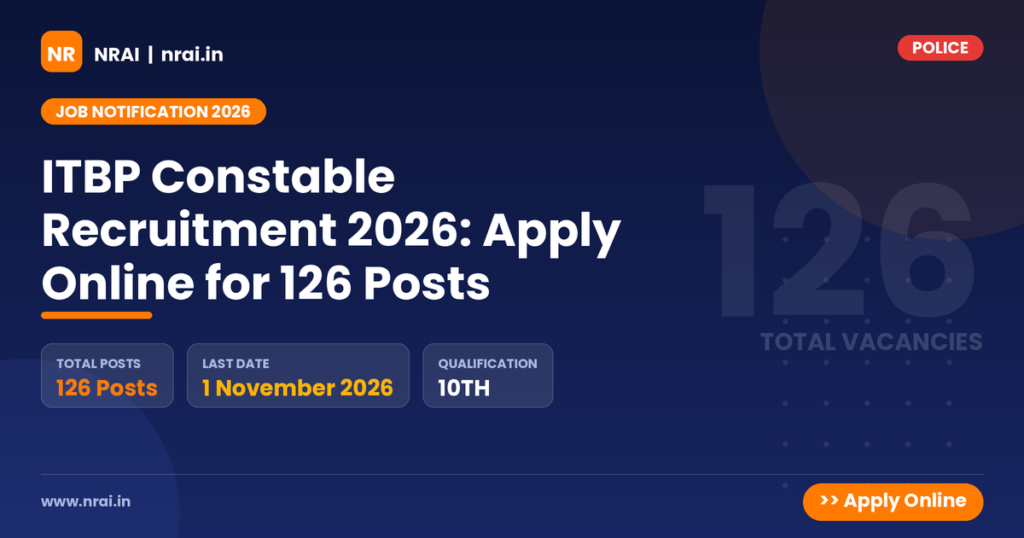 ITBP Constable Recruitment 2026: Apply Online for 126 Posts - NRAI nrai.in