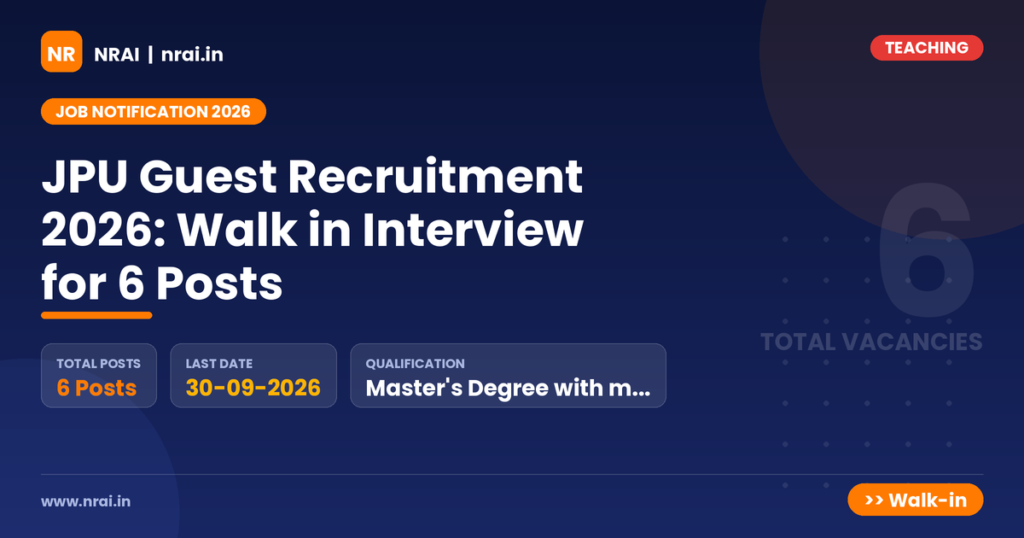 JPU Guest Recruitment 2026: Walk in Interview for 6 Posts - NRAI nrai.in