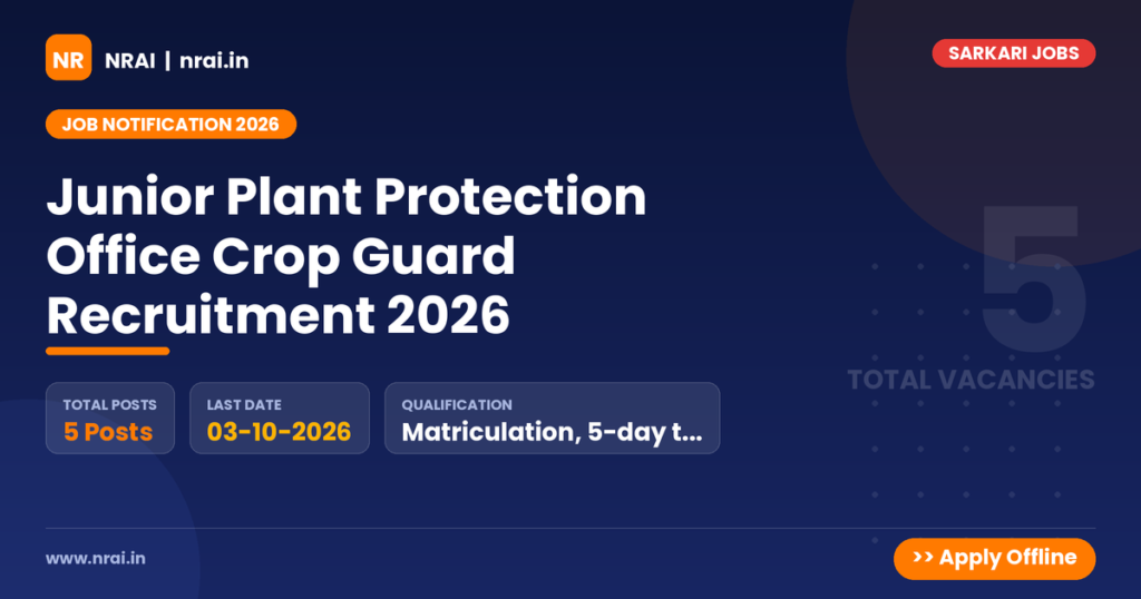 Junior Plant Protection Office Crop Guard Recruitment 2026 - NRAI nrai.in