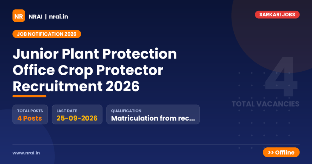 Junior Plant Protection Office Crop Protector Recruitment 2026 - NRAI nrai.in
