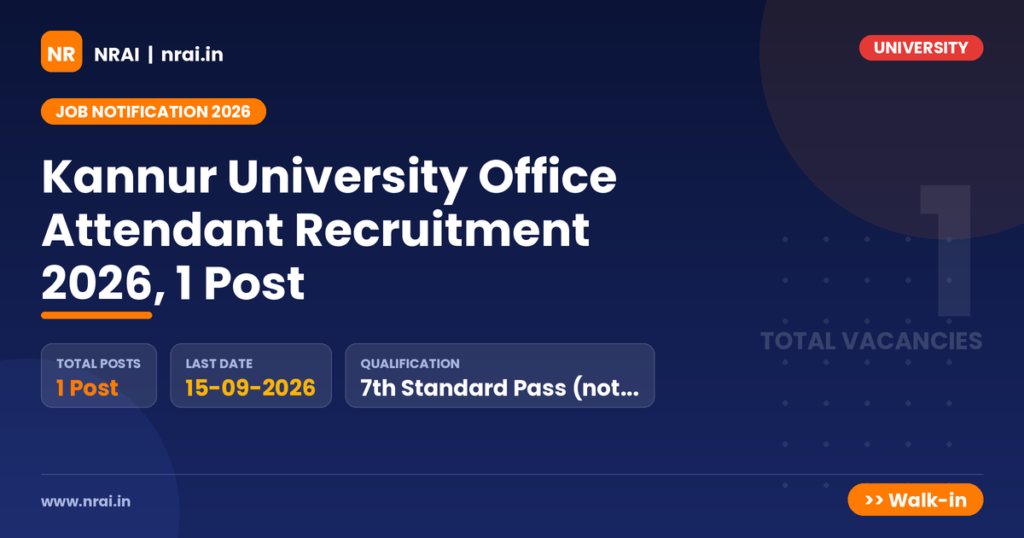 Kannur University Office Attendant Recruitment 2026, 1 Post - NRAI nrai.in
