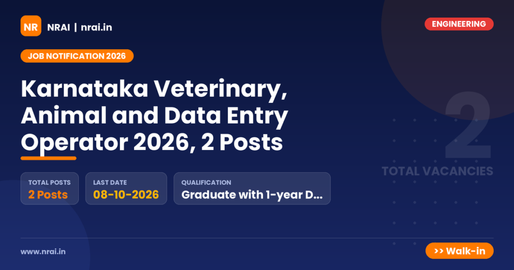 Karnataka Veterinary, Animal and Data Entry Operator 2026, 2 Posts - NRAI nrai.in