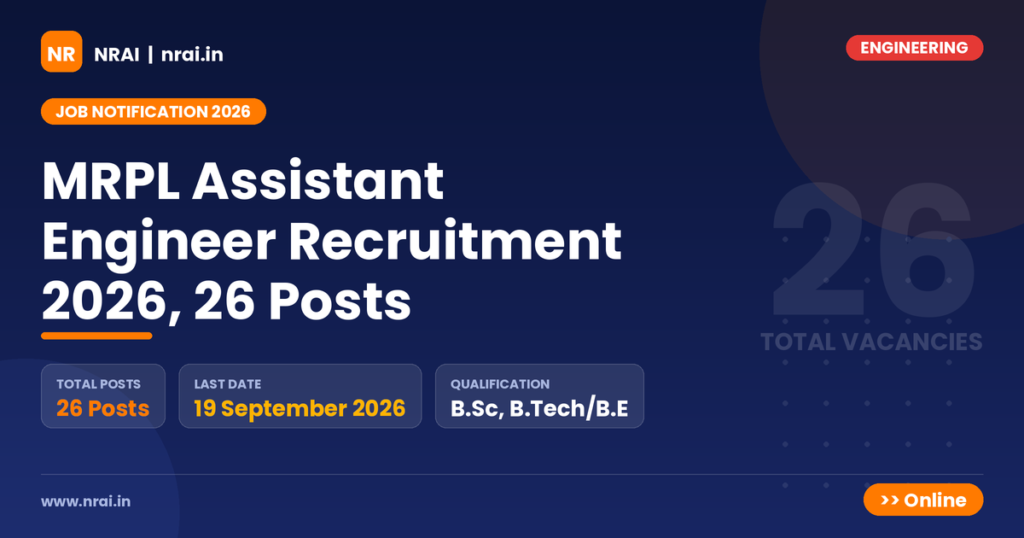 MRPL Assistant Engineer Recruitment 2026, 26 Posts - NRAI nrai.in