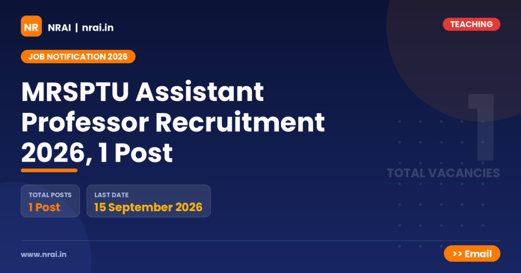 MRSPTU Assistant Professor Recruitment 2026, 1 Post - NRAI nrai.in