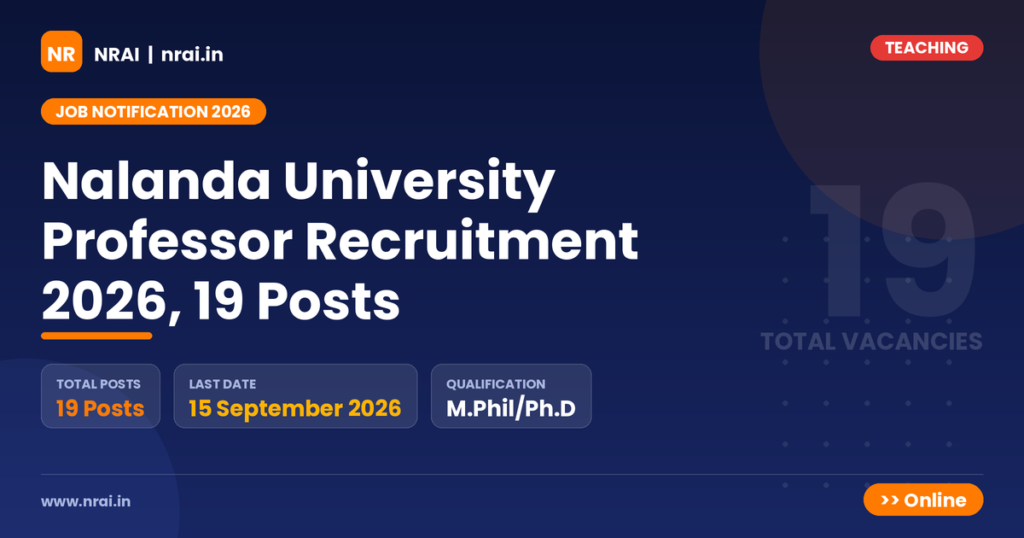 Nalanda University Professor Recruitment 2026, 19 Posts - NRAI nrai.in