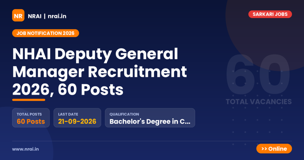 NHAI Deputy General Manager Recruitment 2026, 60 Posts - NRAI nrai.in