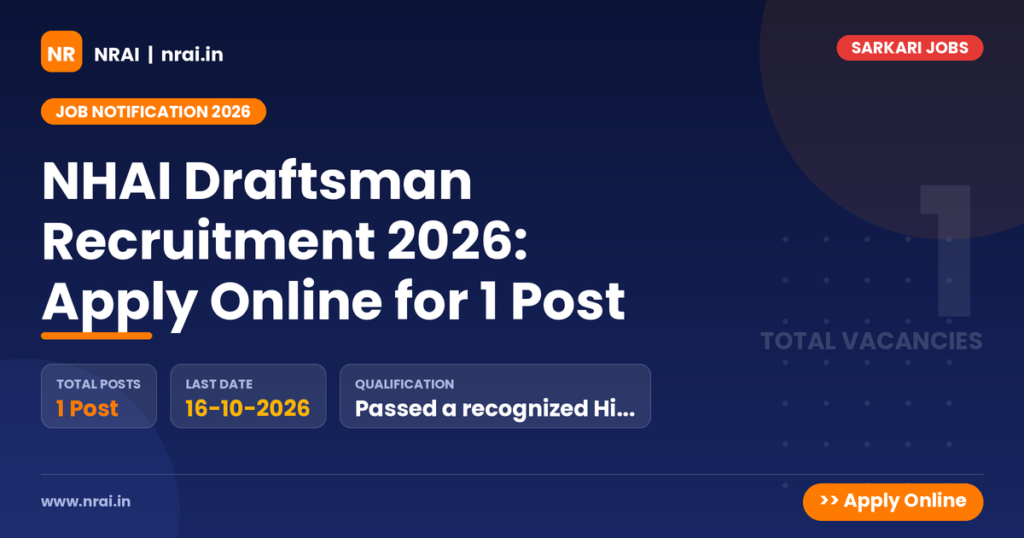 NHAI Draftsman Recruitment 2026: Apply Online for 1 Post - NRAI nrai.in
